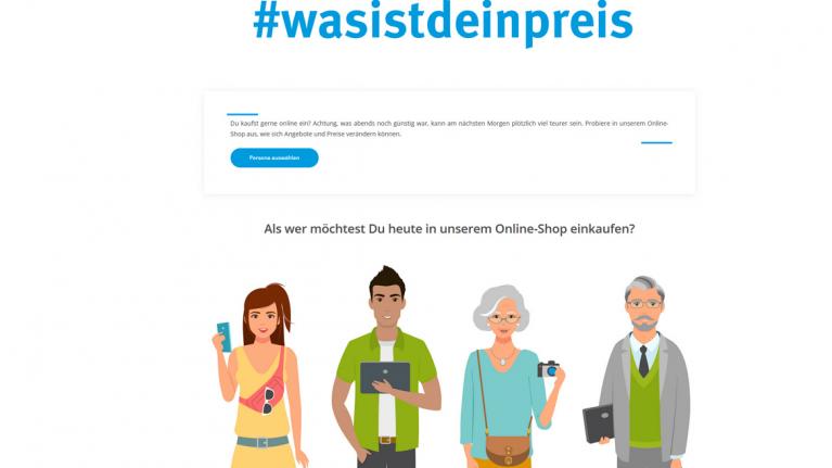 Screenshot eines nachgebauten Online-Shops der Verbraucherzentralen zu dynamischen Preisen
