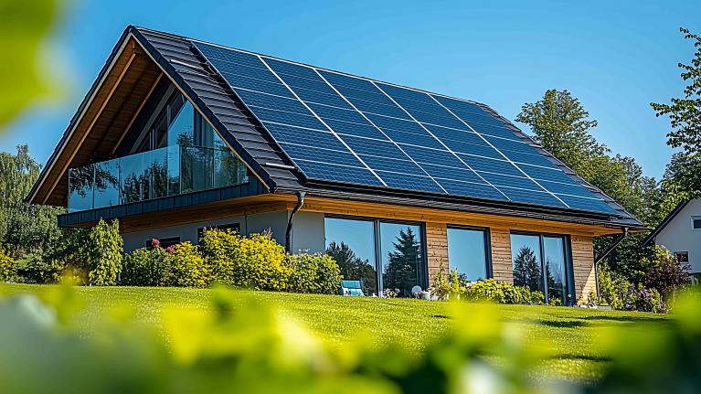 PV-Anlage auf Dach eines Hauses