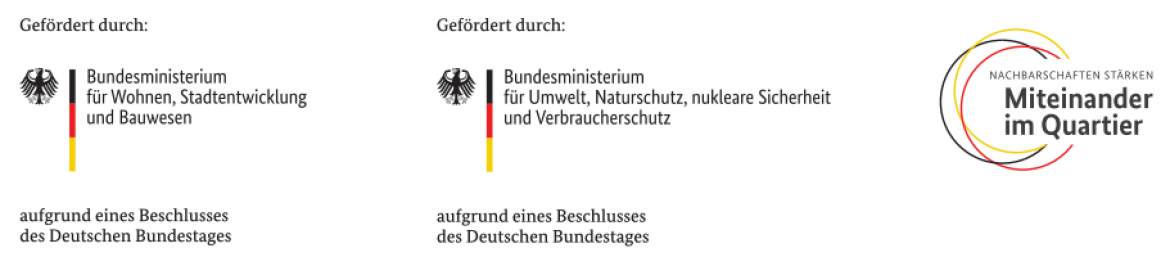 Logos BMWSB, BMUB, Nachbarschaft stärken im Quartier, Quartiersprojekt